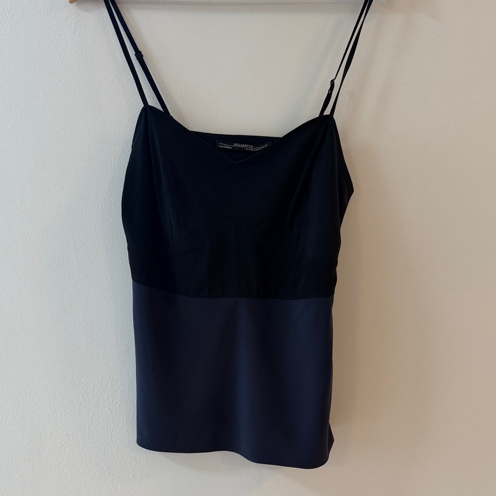 All saints - silky camisole Minimalist Two-Tone Black & Navy Cami Top - 8 / EUC